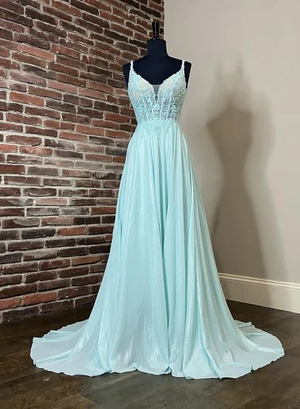 ball gown party dressesBlue lace long prom dress blue evening dress M2368