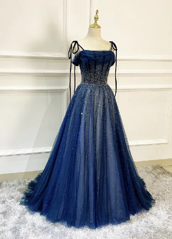 minimalist party dressesBlue Tulle Lace Applique Prom Dress Evening Dress Custom Size ,MD6936