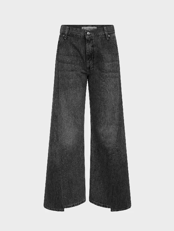 women's denim jeans with ripped kneesFreya Wide Leg Jean Charcoal Grey