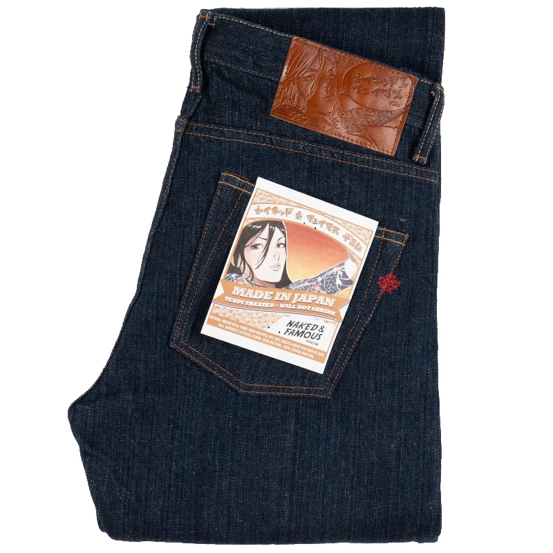 women's denim jeans with distressed thighsSuper Guy - MIJ9 - "Tennen Ai" Natural Indigo Slub Selvedge