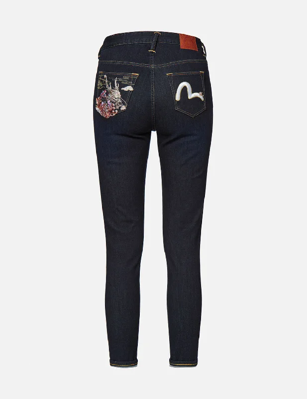 women's denim jeans with cotton blendDragon Head and Seagull Embroidered Skinny Jeans