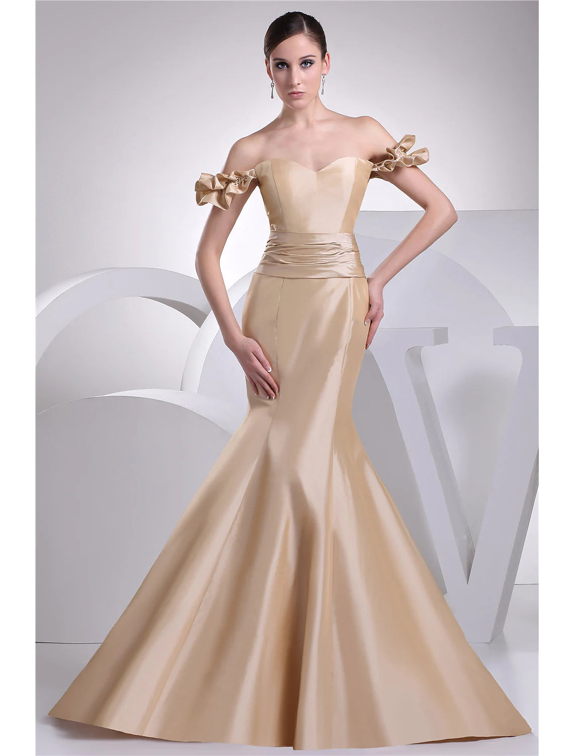 custom-made party dressesEvening Gown Elegant Dress Engagement Court Train Short Sleeve Sweetheart  with Sash  Ribbon