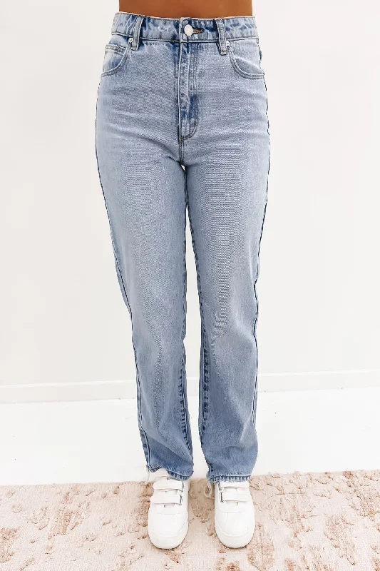 women's denim jeans with raw hemsA 94 High Straight Jean Joanne Light Vintage Blue