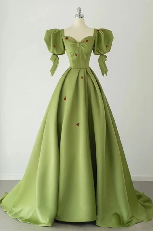 summer party dressesCute strawberry long prom dress green evening gown M5324