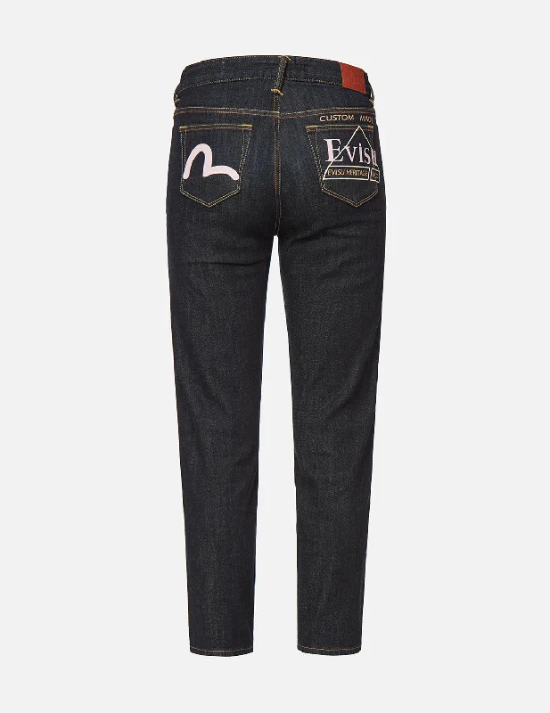 women's mid-rise denim jeansSeagull and Logo Print Slim Fit Jeans