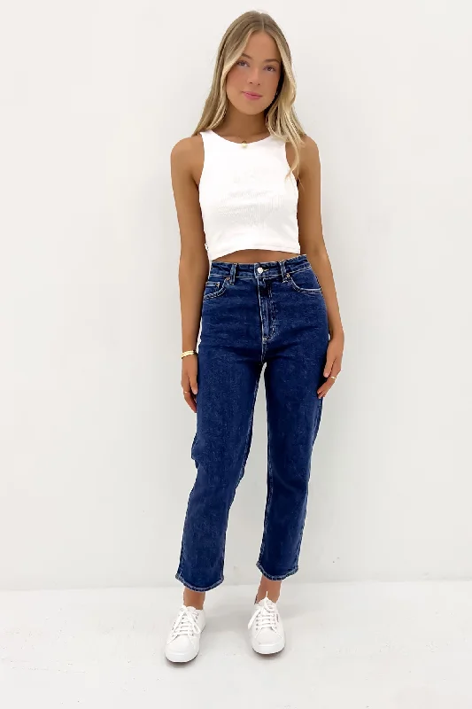 women's denim jeans with contrasting stitchingHigh Straight Crop Jean Indigo Dream