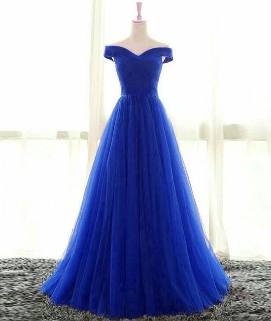 animal print party dressesSimple sweetheart tulle blue long prom dress, blue evening dress M4839