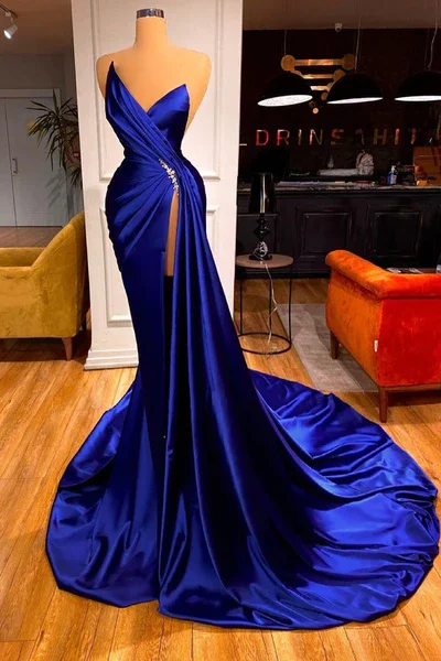 bodycon party dressesGLAMOROUS ROYAL BLUE SWEETHEART PROM DRESS MERMAID LONG EVENING GOWNS WITH SPLIT M5868