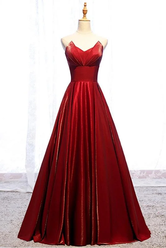 plus-size party dressesModest Strapless Loong A-line Red Lace Up Prom Dresses Evening Dresses M1988