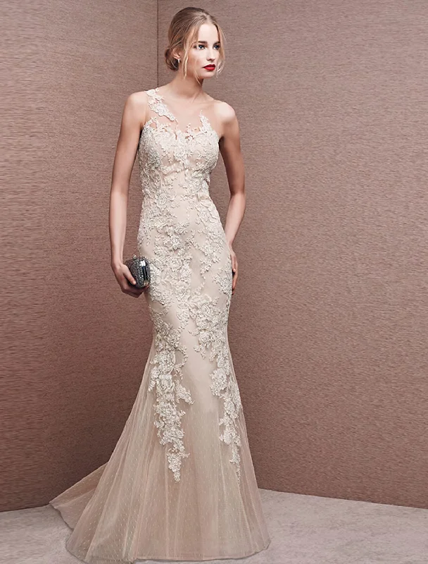 lace party dressesBeautiful Back White Engagement Formal Evening Dress  Sleeveless Floor Length Lace with Appliques