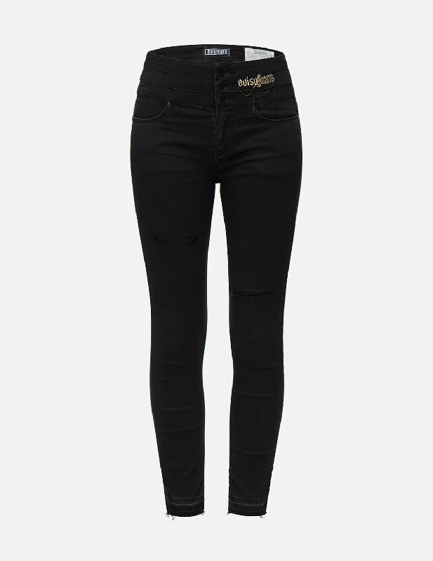 women's denim jeans for special occasionsChain and Logo Embroidered Skinny Jeans