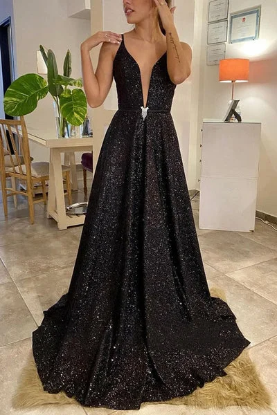 summer party dressesDingJiDress Straps Long Prom Dress Backless Evening Dress With Sequins