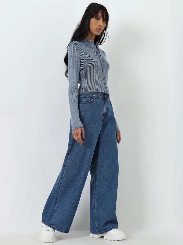 women's denim jeans with buttonsNuon Blue Wide Leg - Fit High - Rise Denim Jeans