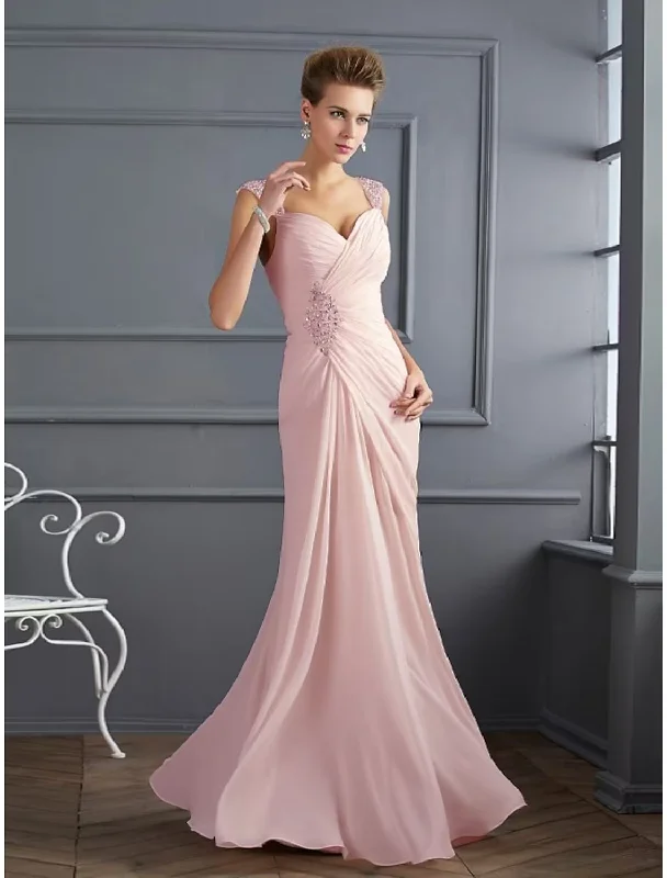 A-line party dressesMermaid / Trumpet Evening Gown Sparkle & Shine Dress Formal Floor Length Sleeveless Spaghetti Strap Chiffon with Rhinestone Ruched