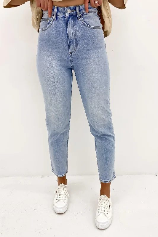 women's denim jeans with distressed hemsHigh Moms Jean Luminous