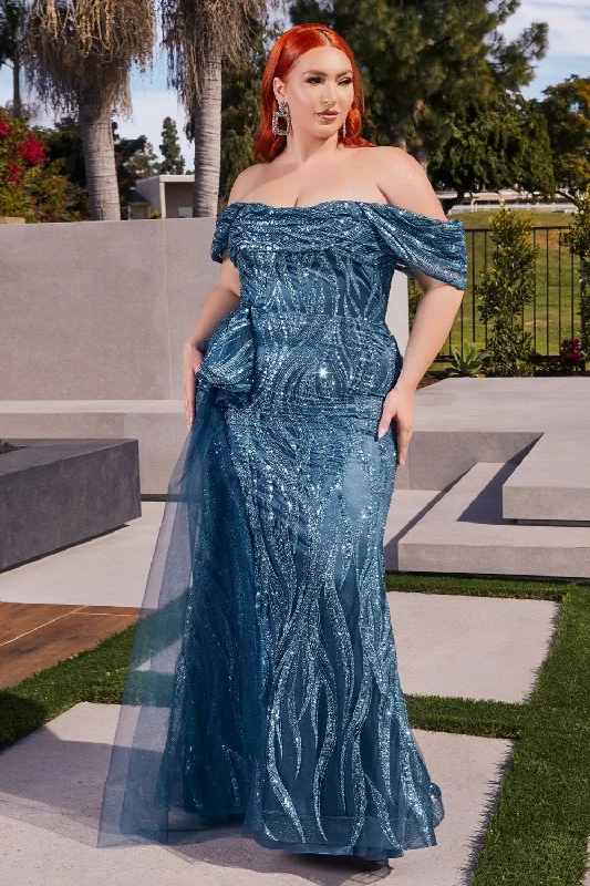 themed party dressesOff The Shoulder Glitter Gown By Ladivine J849C - Women Evening Formal Gown - Curves