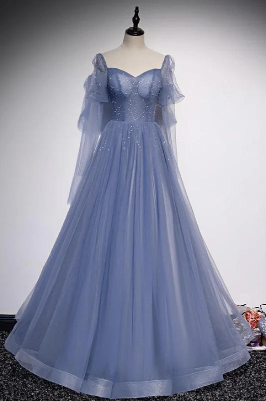 bachelor party dresses (for women)Blue tulle long prom dress A line evening dress M5194