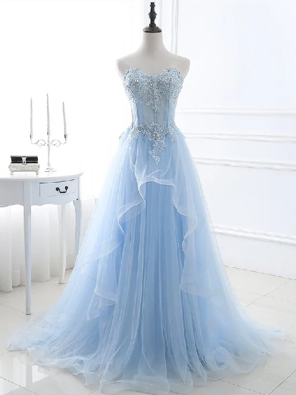 spaghetti-strap party dressesShiny Blue Backless Prom Dresses with Thin Straps, Open Back Light Blue Formal Evening Dresses M2544