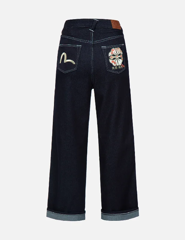 women's denim jeans for autumnTsubaki Kamon Appliqué Wide-Leg Jeans