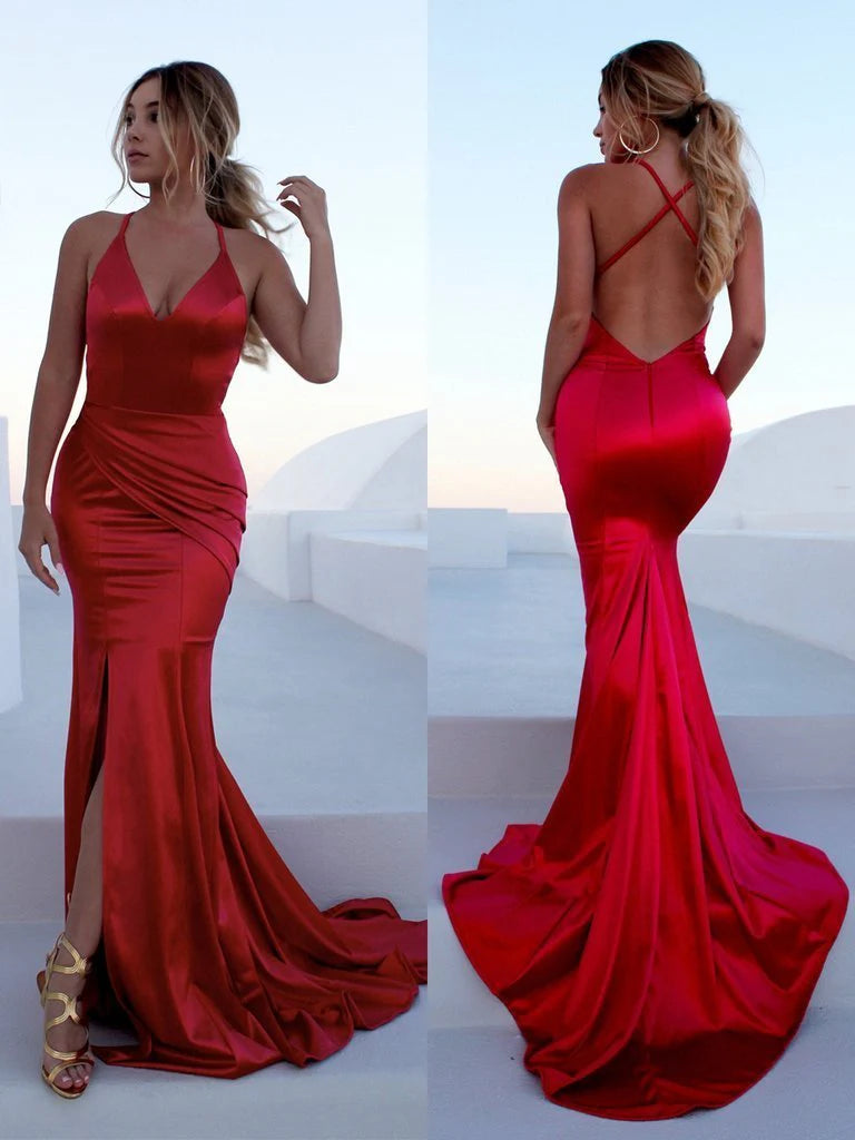 winter party dresses (with tights)DingJiDress Sexy Prom Dresses Long Evening Dresses Mermaid Satin Deep V Neck