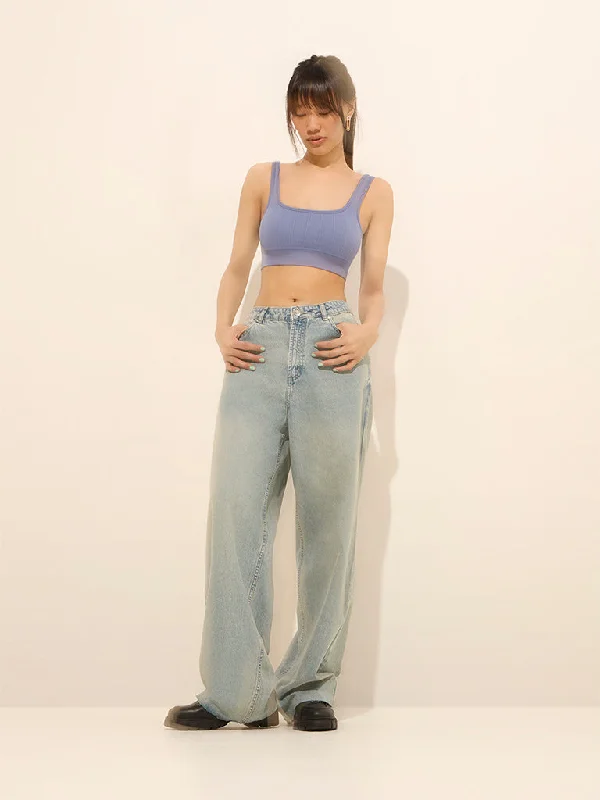 women's denim jeans for a chic appearanceNuon Light Blue Wide Leg - Fit Mid - Rise Jeans 