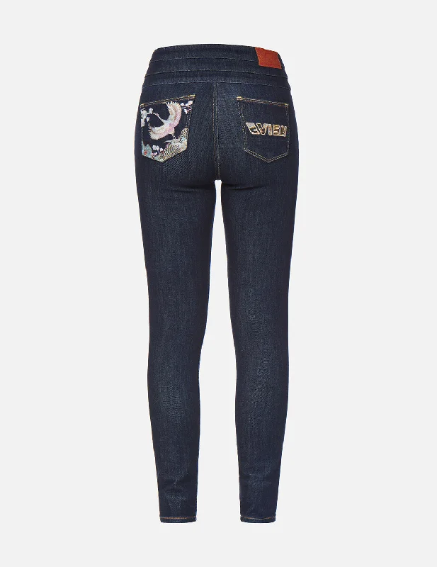 women's straight-leg denim jeansCrane Embroidery and Logo Appliqué Skinny Jeans