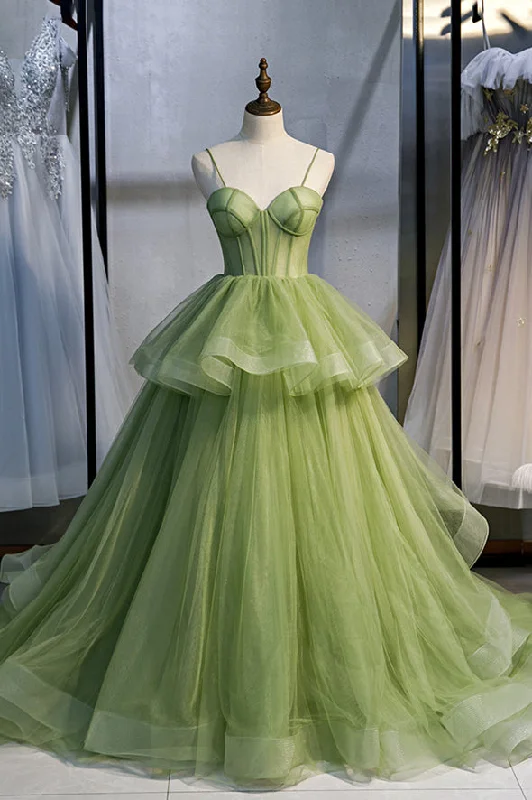 prom party dressesGreen tulle long prom dress A line evening dress M5356