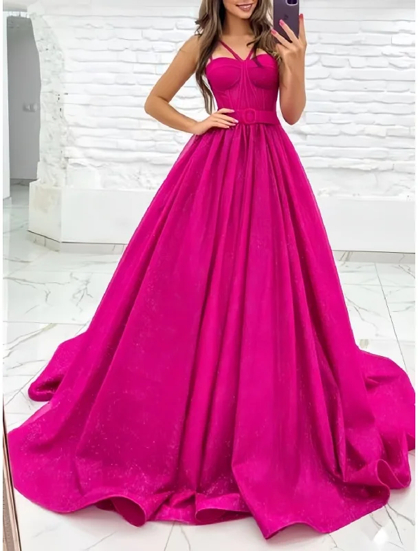 affordable party dressesA-Line Evening Gown Elegant Dress Formal Court Train Sleeveless Sweetheart Sequined with Pleats Sequin