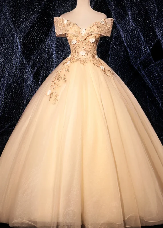 lace-up party dressesCHAMPAGNE V NECK TULLE LACE LONG PROM DRESS CHAMPAGNE EVENING DRES M5644