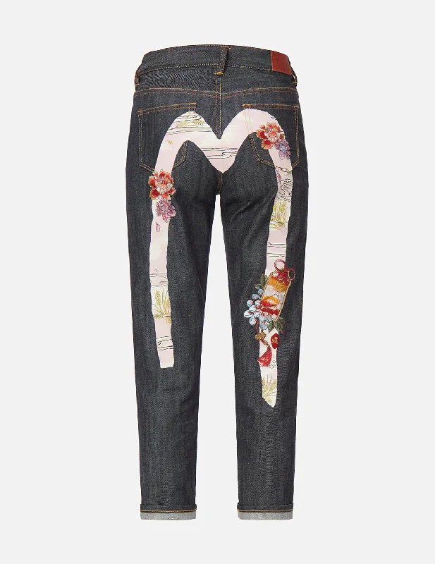 women's denim jeans for apple-shaped bodiesJapanese-painting Daicock Print Relax Fit Jeans