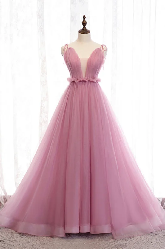 cocktail party dressesPink tulle long prom dress A line evening dress M5378