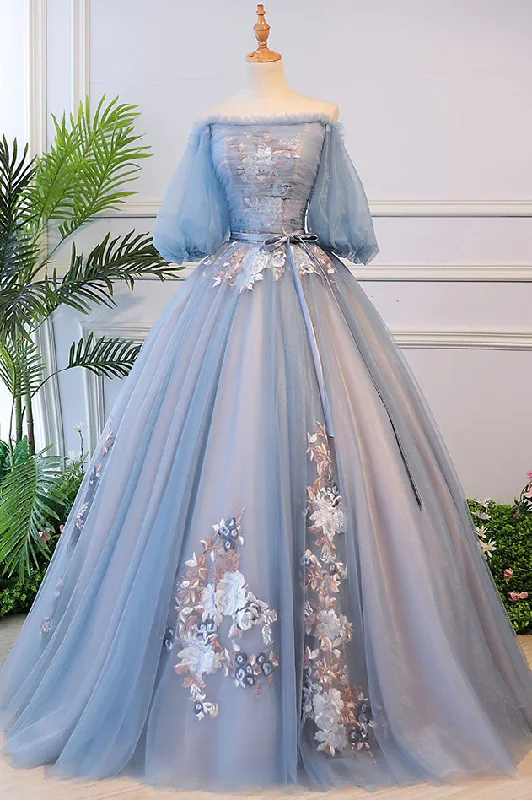 midi party dressesVictorian Vintage Style Long Dusty Blue Evening Dress M5928