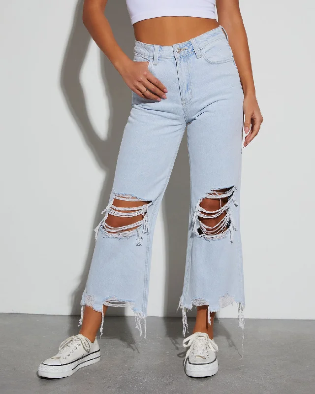 women's denim jeans with belt loopsAlley Distressed Crop Kick Flare Jeans