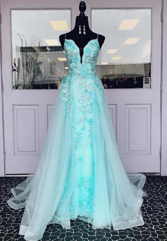 flashy party dressesBlue tulle lace long prom dress evening dress M861