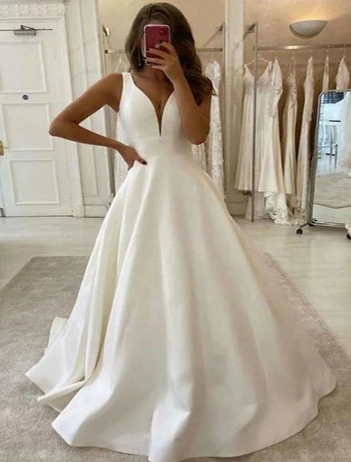 illusion-sleeve party dressesBall Gown A-Line Evening Gown Princess Dress Engagement Court Train Sleeveless Jewel Neck Detachable Satin Backless with Bow(s)