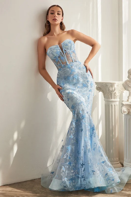 clubwear party dressesStrapless Butterfly Mermaid Gown By Ladivine CB099 - Women Evening Formal Gown - Special Occasion