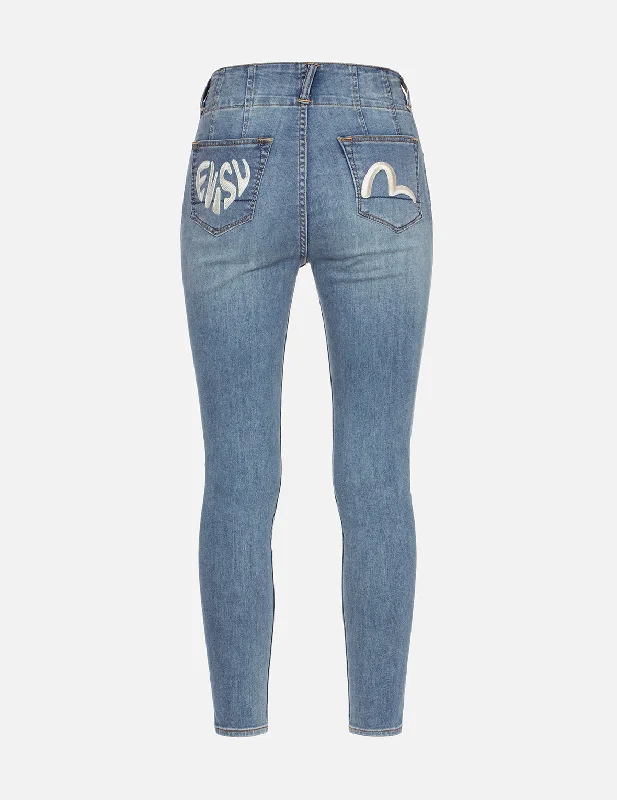 women's denim jeans for a day at the beachLogo and Seagull Embroidery Skinny Jeans