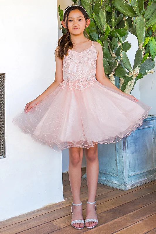 midi party dressesEmbroidery Sparkly Tulle A-Line Girl Party Dress by Cinderella Couture USA AS5112