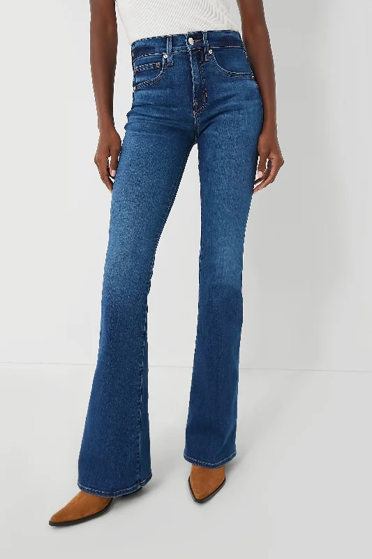 women's denim jeans with embroidery on pocketsBright Blue Beverly High Rise Skinny Flare