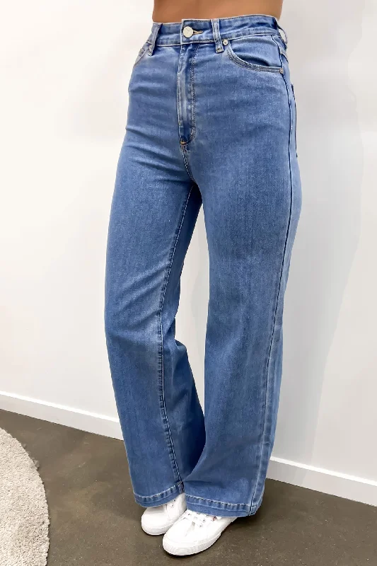 women's denim jeans with distressed hemsA 94 Wide Jean Peta