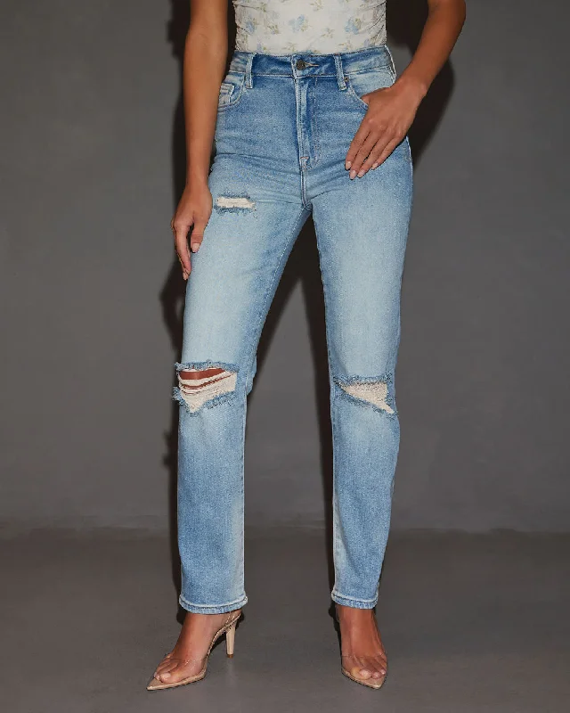 women's denim jeans with functional pocketsPolly Mid Rise Distressed Straight Leg Jeans