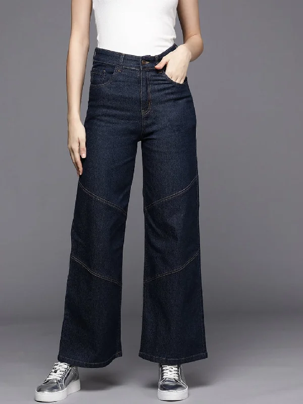 women's denim jeans for petite womenWomen Blue Contrast Stitch Detail Straight Jeans