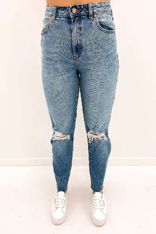 women's denim jeans with distressed back pocketsA 94 High Slim Jean Felicia Rip