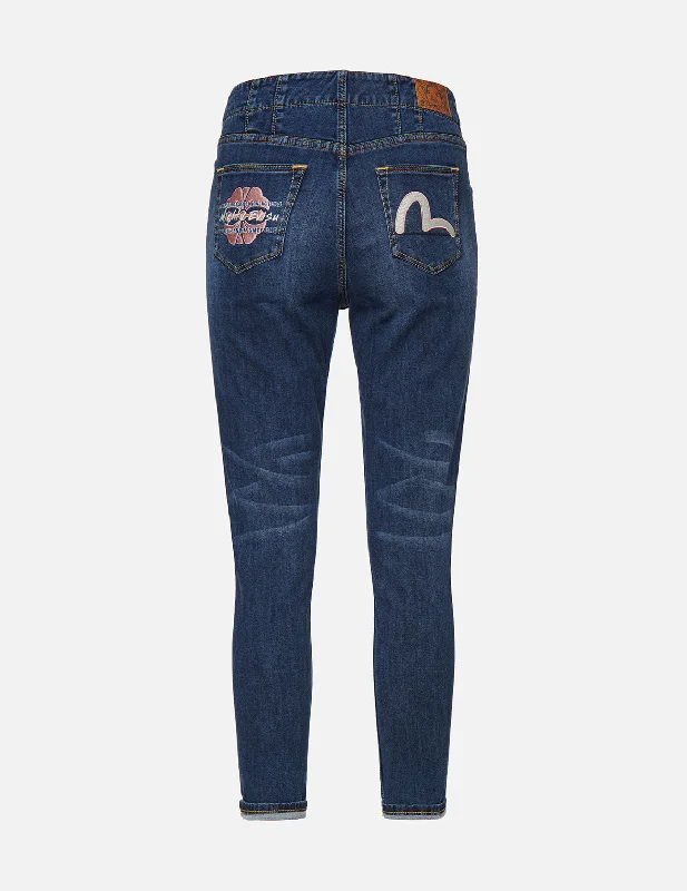 women's distressed denim jeans with holesKamon and Seagull Embroidered Skinny Jeans