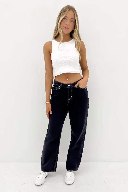 women's denim jeans for a chic appearanceMid Baggy Jean Throwback Black Petite