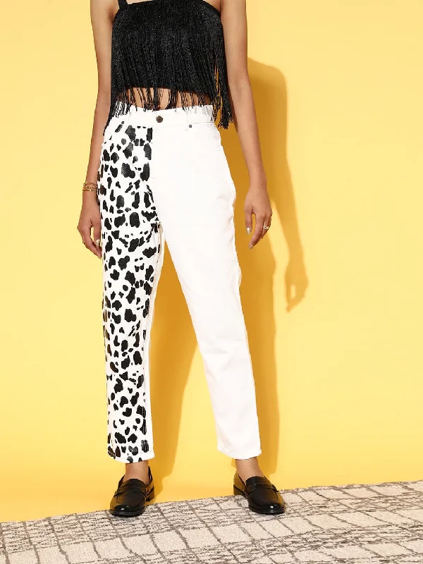 women's denim jeans for a flattering silhouetteWomen White Animal Print Jeans