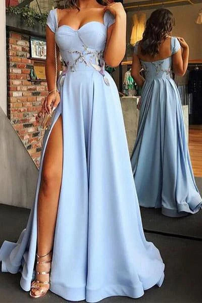 tall party dressesDingJiDress Prom Dresses Evening Dresses Cap Sleeve A Line Side Slit Satin