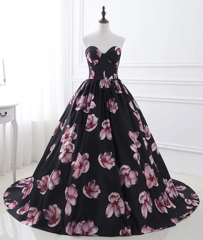 pastel party dressesBlack sweetheart neck satin long prom dress, black evening dress M4830