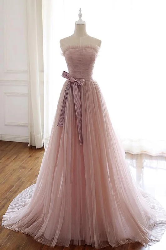 ruffle party dressesPink tulle long A line prom dress pink evening dress M2216