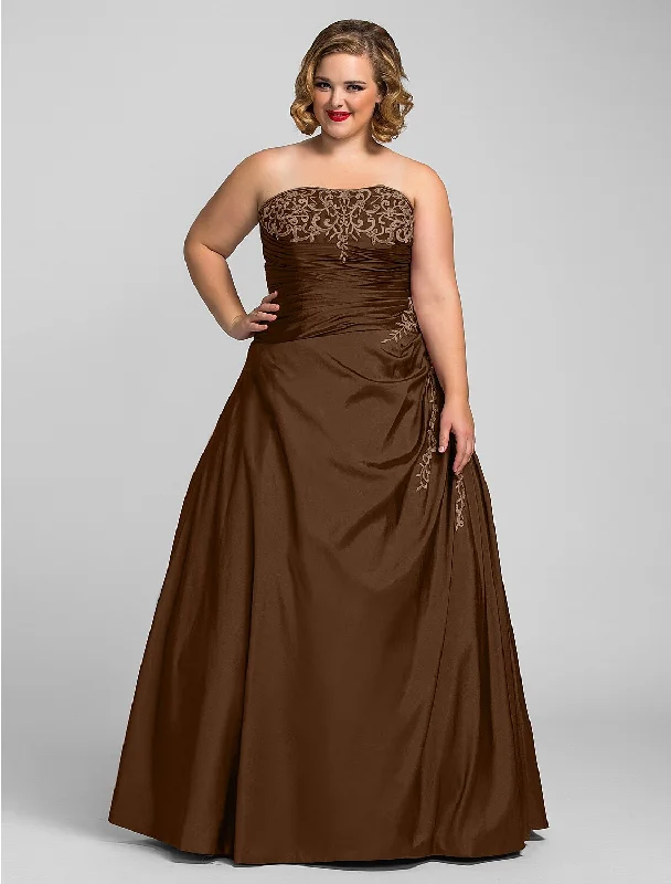 long party dressesBall Gown Plus Size Prom Formal Evening Dress Strapless Sleeveless Floor Length Taffeta with Beading Appliques